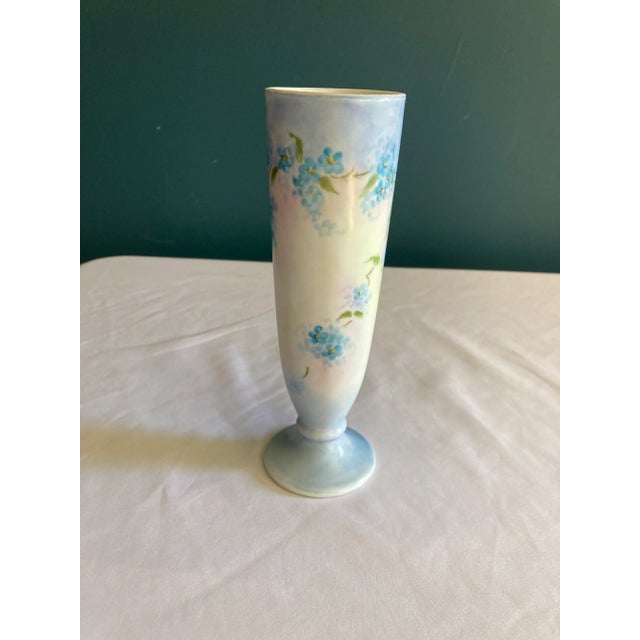 Victorian 1920s Hand-Painted Blue Floral Pedestal Vase For Sale - Image 3 of 6