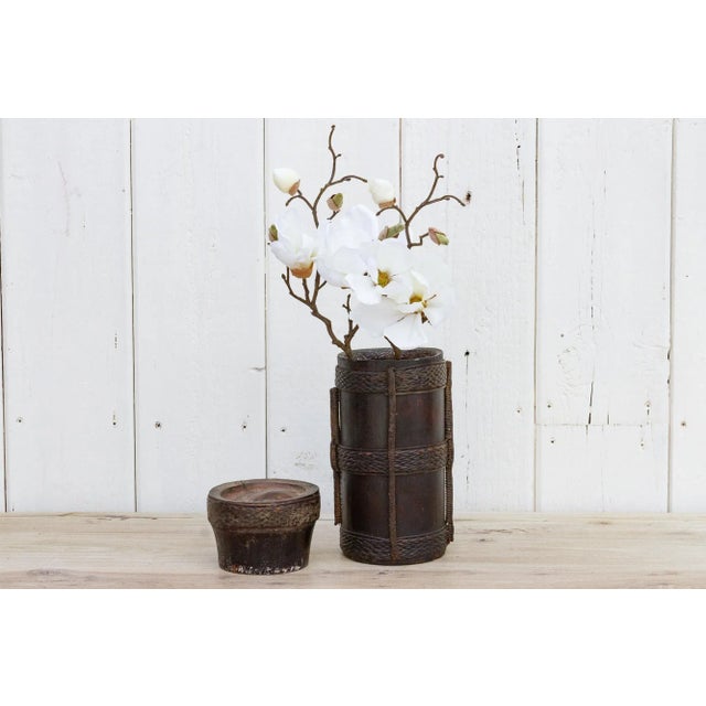 Wood Rare Antique Nepalese Bamboo Container For Sale - Image 7 of 8