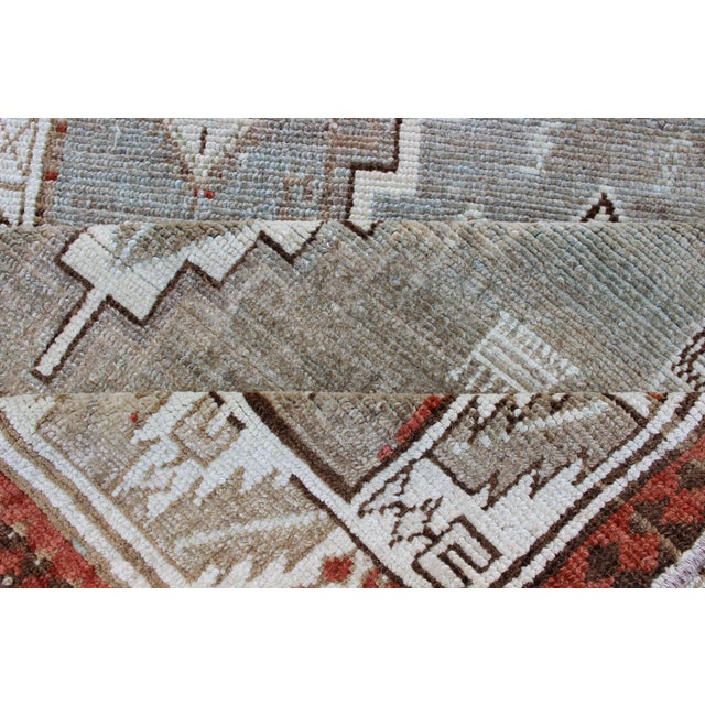 Kurdish Antique Runner With Tribal Design in Light Green, Taupe & Orange-Red 3'6 X 10'9 For Sale - Image 13 of 13