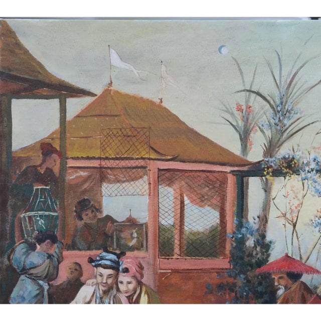 Chinoiserie 18th Century François Bouche Rococo Style Reproduced Painting on Canvas "Chinese Bird Painting" For Sale - Image 3 of 7