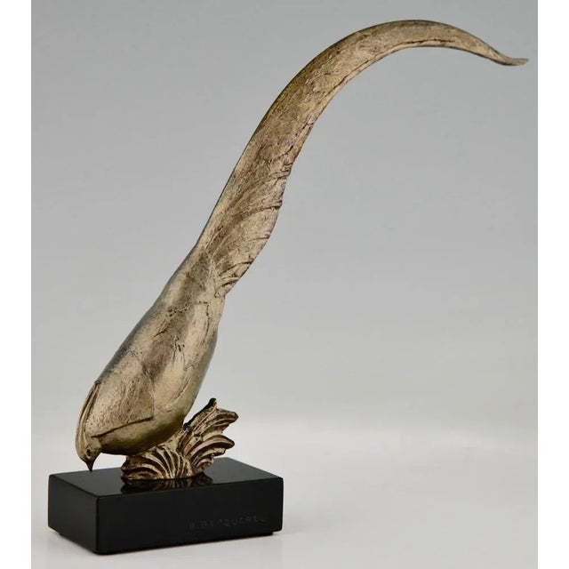 Art Deco bronze pheasant sculpture by André Vincent Becquerel, Bronze, patinated on a Belgian Black marble base. France...
