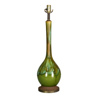 1960s Mid Century Modern Drip Glaze Ceramic Pottery Table Lamp For Sale