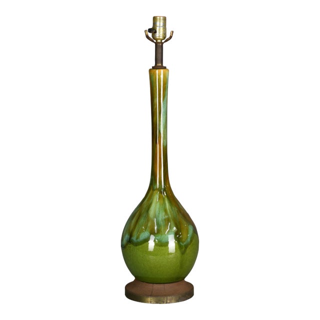 1960s Mid Century Modern Drip Glaze Ceramic Pottery Table Lamp For Sale