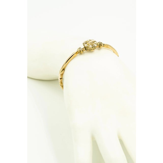 Metal Antique Victorian Floral Rose Cut Diamond Gold Bangle Bracelet For Sale - Image 7 of 8