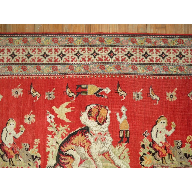 Folk Art Antique Zabihi Collection Pictorial Dog Animal Karabagh Rug - 3'9" x 6'2" For Sale - Image 3 of 10