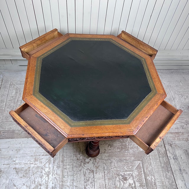 Victorian Gothic Revival Octagonal Oak Library Centre Table from W. Williamson & Sons, Guildford For Sale - Image 4 of 12