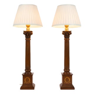 Neoclassical Wooden Fluted Column Table Lamps, 1960s, Set of 2 For Sale