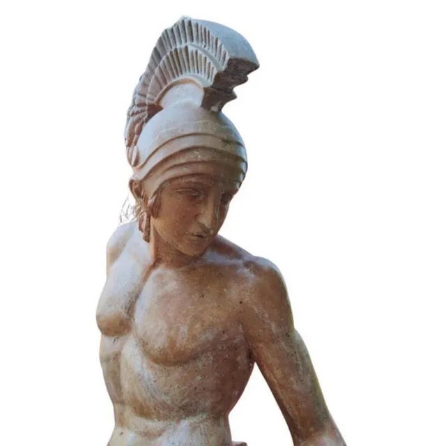 Stone Italian Roman Warrior Sculpture in Red Travertine For Sale - Image 7 of 10