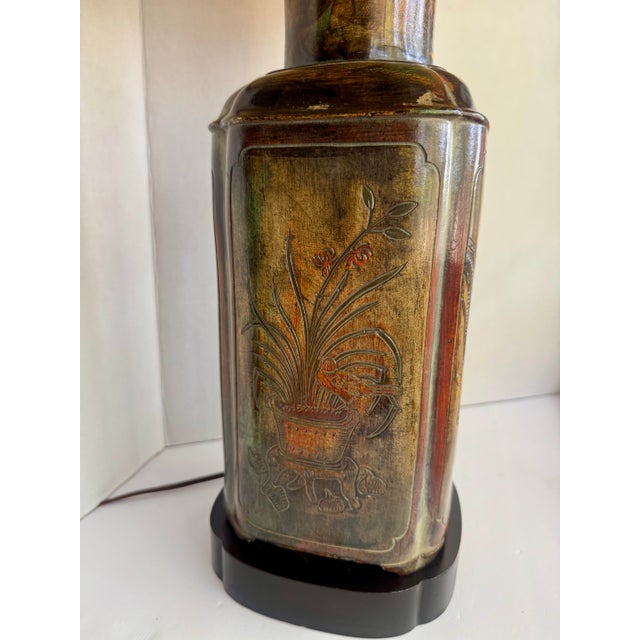 1960s Vintage Frederick Cooper Chinoiserie Tea Canister Table Lamp With Original Silk Shade For Sale - Image 5 of 12