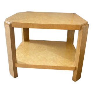 1990s Two Tier Burl Wood Arc Deco Revival Side Table For Sale