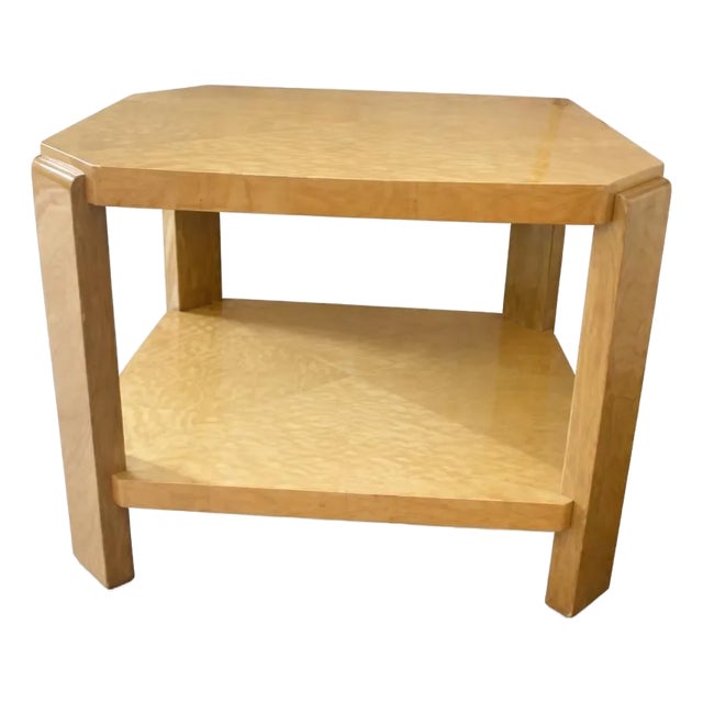 1990s Two Tier Burl Wood Arc Deco Revival Side Table For Sale