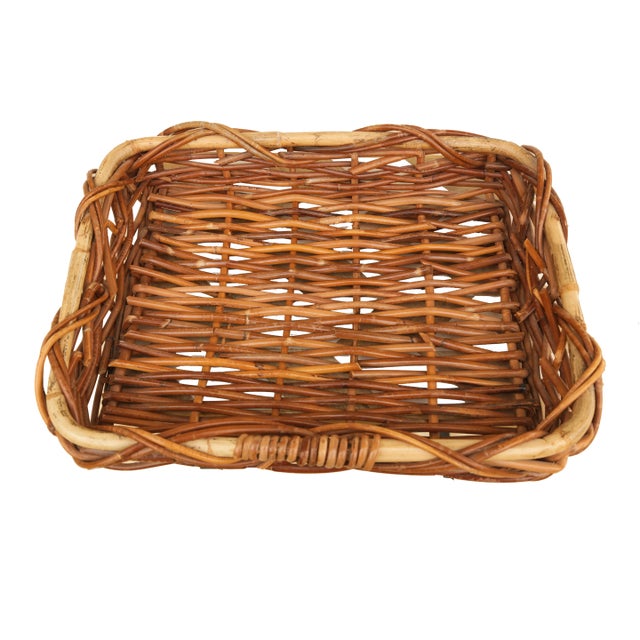 Mid-Century Chunky Rectangular Wicker Bread Basket / Catch-All Desk Organizer For Sale