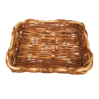 Mid-Century Chunky Rectangular Wicker Bread Basket, Desk Organizer or Tray For Sale