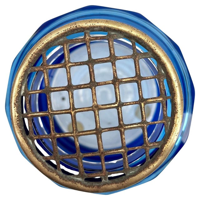 Glass Cobalt Pique Fleurs Vase in Crystal Cut-to-Clear with Grille from Val Saint Lambert, 1935 For Sale - Image 7 of 9