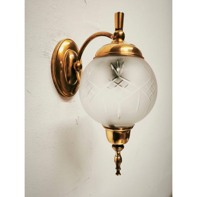 Metal Brass Wall Light with Frosted Sphere, 1960s For Sale - Image 7 of 9