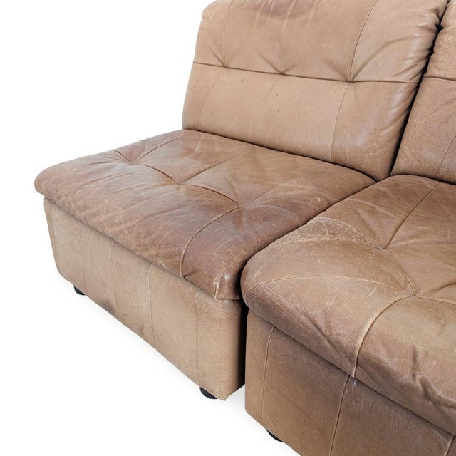 Mid-Century Modular Corner Sofa in Brown Leather, Set of 7 For Sale - Image 10 of 11