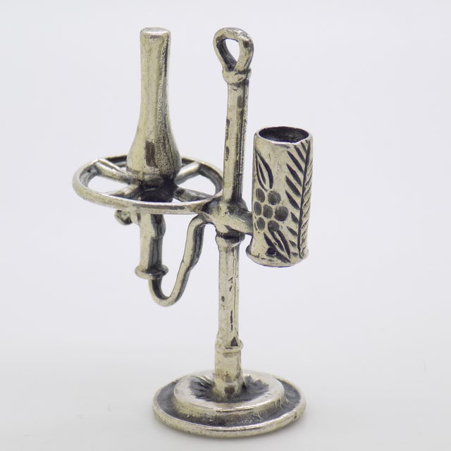 Vintage Italian Handmade Genuine Silver Old Oil Lamp Dollhouse Miniature For Sale - Image 6 of 9