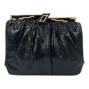 Judith Leiber Black Lizard Black Enamel Gold Top