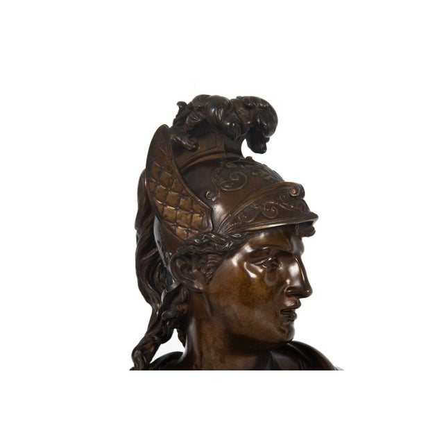 Metal French Bronze Sculpture Antique Bust of Greek Warrior, Late 19th Century For Sale - Image 7 of 12
