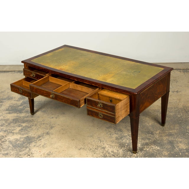 Mid-19th Century French Neoclassical Mahogany Bureau Plat Desk With Chartreuse Leather For Sale - Image 13 of 18