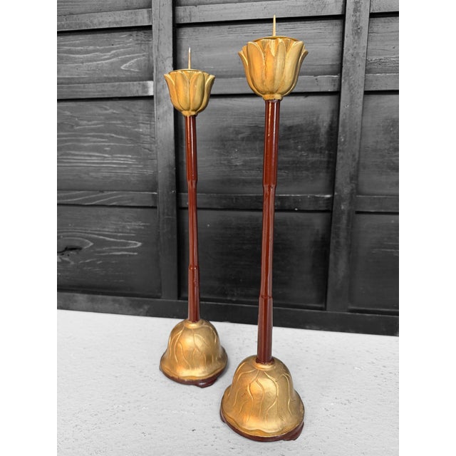 Brown Japanese Meiji Buddhist Candlesticks, 1910s, Set of 2 For Sale - Image 8 of 11