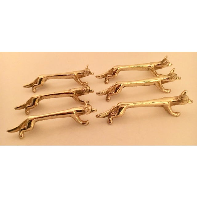 Art Deco Set of Six Brass Fox Knife Rests For Sale - Image 3 of 7