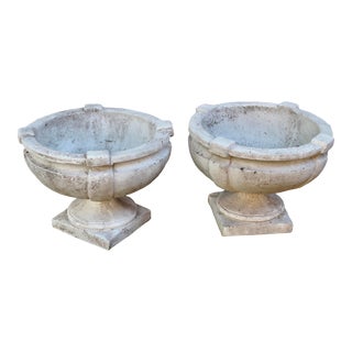 Vintage Stone Composite Garden Patio Planter Pots - Set of 2 For Sale
