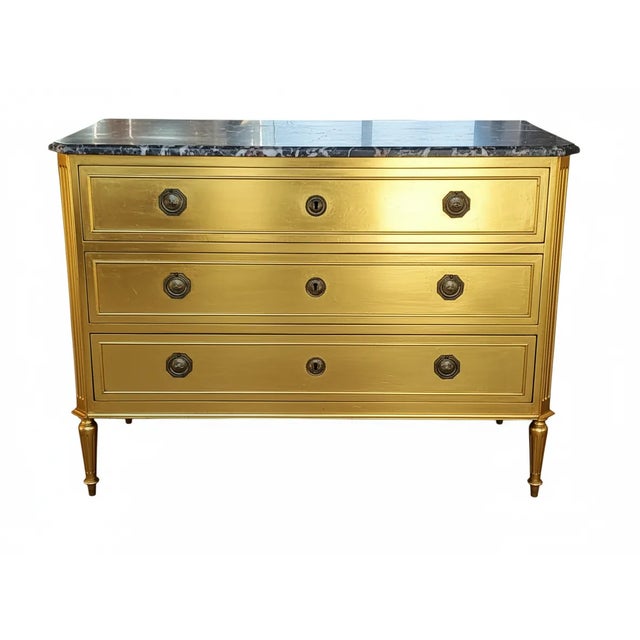 Louis XVI Style Gold Lacquered Chest of Drawers, 1880s For Sale - Image 3 of 4