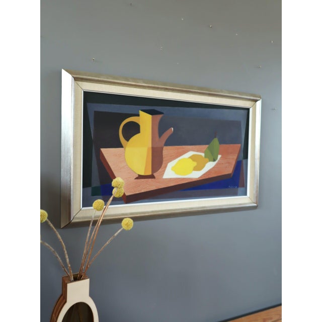 Mid-Century Modern 1963 Mid-Century Modern 'Cubist Citrus' Vintage Original Still Life Oil Painting, Framed For Sale - Image 3 of 11