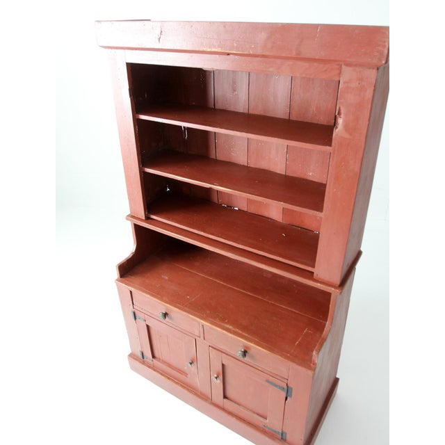 Red Antique Red Step Back Cupboard Cabinet For Sale - Image 8 of 18