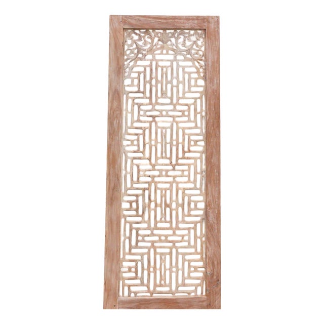 Reconstructed Ethereal Whitewash Lattice Carved Door For Sale