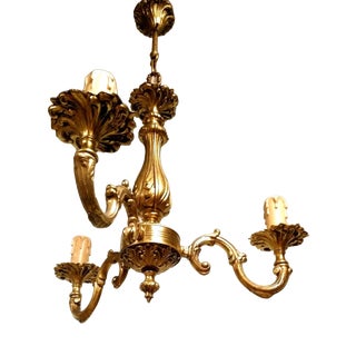 Vintage Louis XV French Bronze Three Branch Chandelier, 1970s For Sale