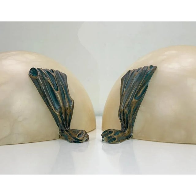 Cream Spanish Alabaster Half Moon Wall Lights, 1970s, Set of 2 For Sale - Image 8 of 11