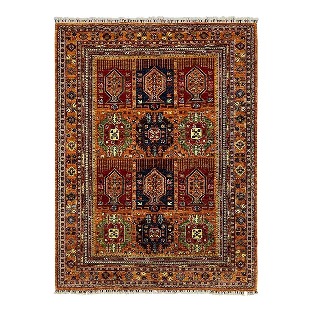 Rust Sultani Garden Panel Wool Rug, 5'10" X 8'1" For Sale