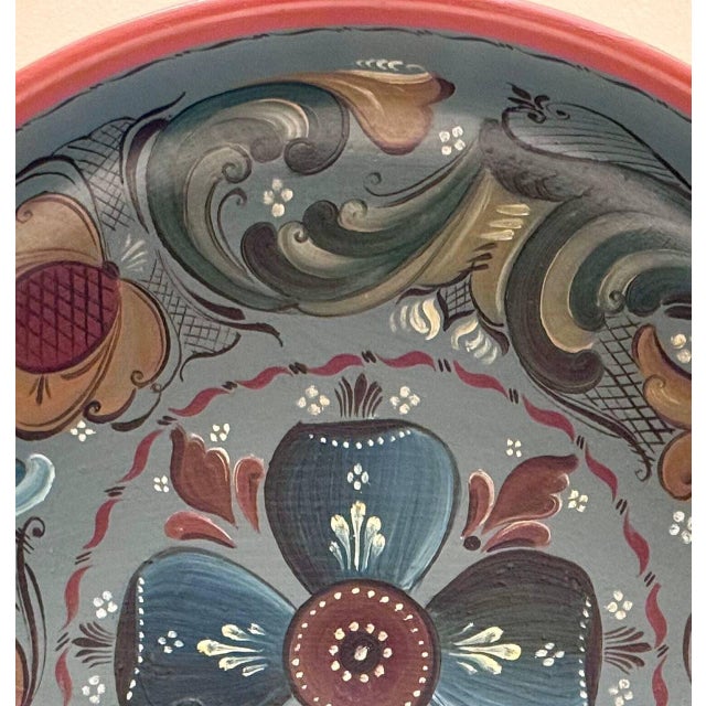 Large Vintage Norwegian Hand-Painted Wooden Rosemaling Bowl For Sale - Image 4 of 8