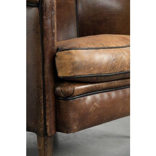 Vintage English-Style Club Chair in Sheepskin Leather For Sale - Image 10 of 13