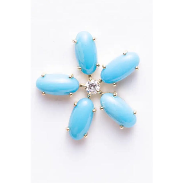 Stunning natural Sleeping Beauty Turquoise gemstone earrings in a flower motif. The stones are in an oval, cabochon shape...