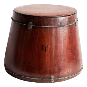 Antique Chinese Wooden Grain Bucket With Hand-Painted Calligraphy, Late Qing Dynasty