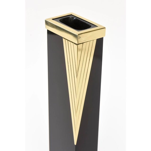 Mid-Century Modern Vintage Murano Vase With Black Glass and Brass Drape Italy 60's For Sale - Image 3 of 10
