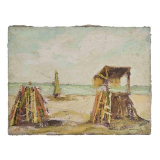 Franco Marzilli, Seaside, 1970s, Oil Painting on Canvas For Sale