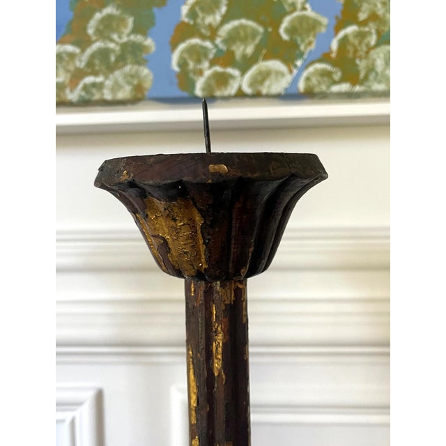 Japonisme Pair of Large Japanese Carved Wood Temple Candleholders Edo Period For Sale - Image 3 of 18