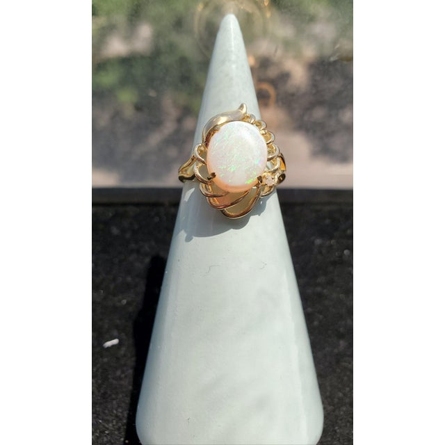 Solitaire Opal Ring 14k Yellow Gold, Size 6 For Sale - Image 4 of 4