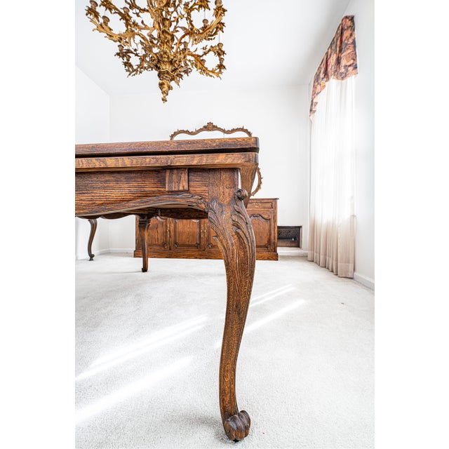 Baker Furniture Company 1970s Custom French Provincial Style Oak Dining Table With Parquet Top & Extensions (116.5”) For Sale - Image 4 of 8