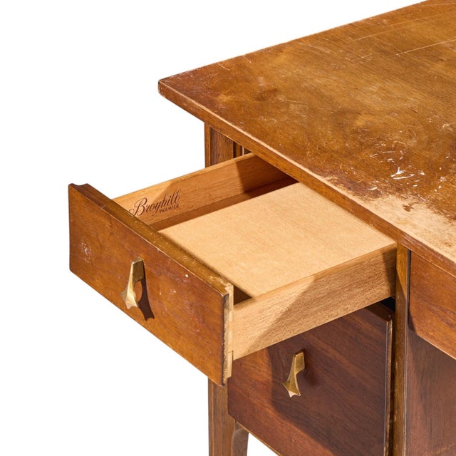 Broyhill Brasilia Mid Century Walnut and Brass Desk For Sale In Chicago - Image 6 of 11