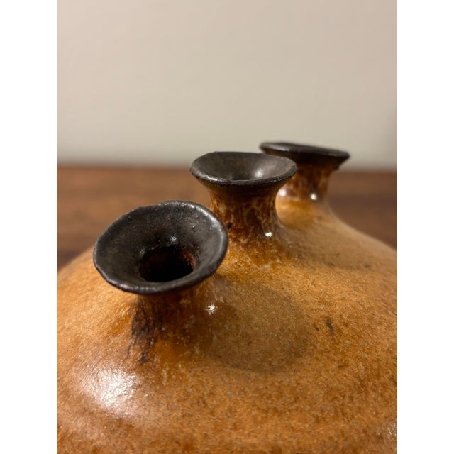 Vintage Mid-Century American Studio Pottery Triple Bud Weed Pot Vase For Sale - Image 4 of 7