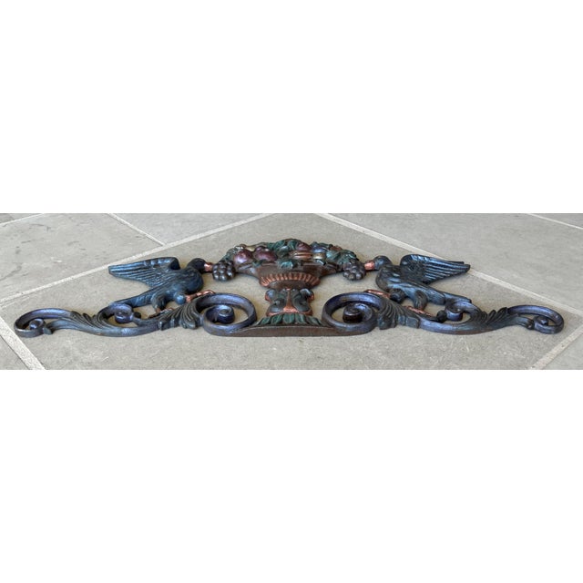 Late 19th Century Late 19th-Century Cast Iron Victorian-Style Pediment With Fruit Urn & Swooping Ravens For Sale - Image 5 of 18