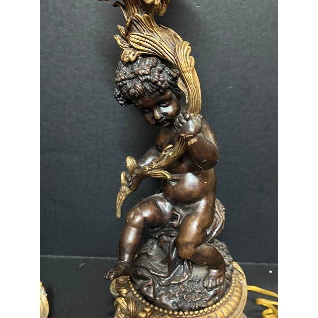 Pair of Late 20th Century European Art Bronze Cherub Sculpture Table Lamps For Sale - Image 12 of 18