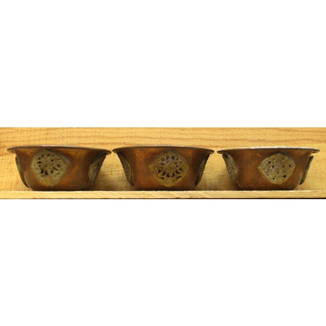 1950s Himalayan Nepalese Hand-Wrought Copper Altar Offering Bowls - Set of 7 For Sale - Image 14 of 15