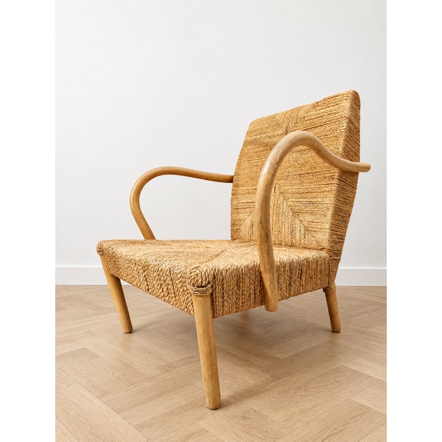 1970s Vintage Japanese Lounge Chairs in Wood and Woven Jute, 1970s, Set of 2 For Sale - Image 5 of 10