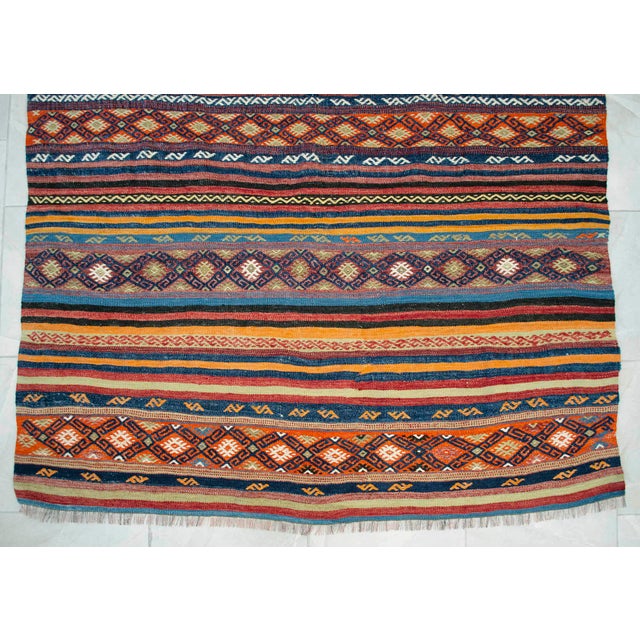 Blue 1960s Hand Woven Turkish Kilim Colorful Flat Weave Area Rug For Sale - Image 8 of 10